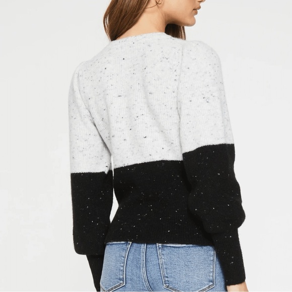 1. STATE Colorblock Puff Sleeve Knit Sweater Black and White Women Small EUC - Picture 3 of 9